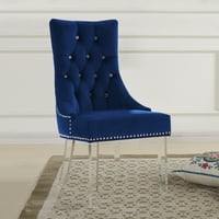 Armen Living Gobi модерна и современа тафтирана столица за јадење во сина кадифе со акрилни нозе