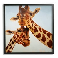 Stuple Industries Среќна жирафа дуо портрет животни и инсекти сликање црна врамена уметничка печатена wallидна уметност