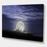 Полна месечина се издига во облачно ноќно небо сликарство платно уметничко печатење
