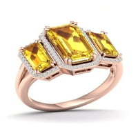 Империјал скапоцен камен 10K розово злато смарагд исечен цитрин КТ два дијамантски три камени Haloенски прстен за жени Хало