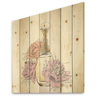 Дизајн на „Букет од цвеќиња и шише со парфеми“, традиционално печатење на природно бор дрво