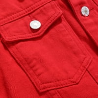 Жени Мода Ревер Цврсти Обични Копчиња За Тексас Фармерки Јакна Кардиган Црвено