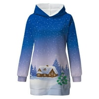 TKing Мода Женска Мода Божиќен елемент печатење со качулка џебен џеб врвни божиќни носии За Жени-Blue XXL