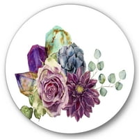 DesignArt 'Букет на сукуленти еукалиптус со традиционална метална wallидна уметност на цвеќињата - диск од 36