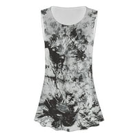 Ханас Женска Мода Секојдневно Печатење На Цвеќиња Врвови Без Ракави Со Тркалезен Врат Лабави Блузи Со Елеци
