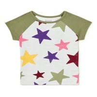 Garanimals Baby and Toddler Girls Stars Print Raglan кратка ракав маица, големини 12M-5T