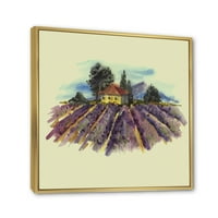 DesignArt 'Пејзаж со цветање лаванда и селска куќа' Традиционална врамена платно wallидна уметност печатење