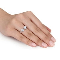 Miabella Women 2- Carat T.G.W. Овално и срцево бело создадено прстенот за ангажман со 2-камен со сребро од 2-камен