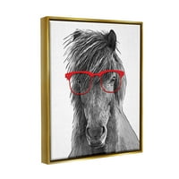 Stuple Industries коњски црвени очила Забавни животни животни и инсекти сликање златен пловиј врамен уметнички печатен wallид уметност