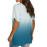 Краток Ракав Обична Блуза Цврсти Врвови V-Вратот Лето За Жени Светло Сина XL