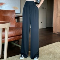 палацо панталони за жени цврст џеб со висок струк широки панталони за нозе прави широки панталони