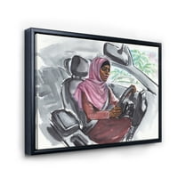 DesignArt 'Арапска дама управува со автомобил III' модерна врамена платна wallидна уметност печатење