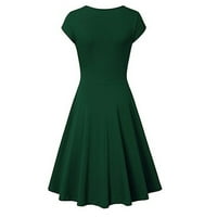 Летни Фустани За Жени V-Вратот Цврст А-Линија Должина На Коленото Слободно Време Ракав Фустан Армија Зелена XL