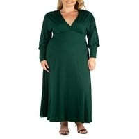 Облека за комфор за комфор за плус големина V-врат со долга ракав плус големина макси фустан