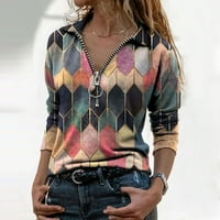 Модни Жени Ревер Геометриски Печатење Патент Долг Ракав Обична Блуза Маица Врвот