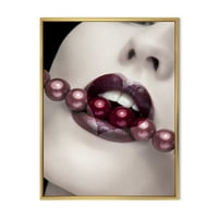 DesignArt 'Бисери низ устата со модерно врамен печатење на усните на срцевата форма на усните