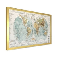 Дизајнарт Античка Карта НА Светот ВТОРА Рустикален Врамен Уметнички Принт