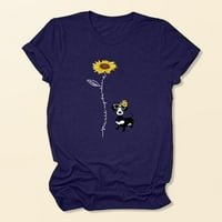 Пгерауг кардиган за жени Обичен сончоглед куче печатена кошула со кратки ракави за женски врвови МОРНАРИЦА 4XL
