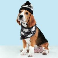 Ibrивотен живот миленичиња Бени капа и бандана поставени за кучиња и мачки: бела и црна карирана, плетена џемпер, големина xs