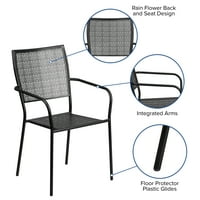 Флеш Мебел Комерцијални Одделение Црна Внатрешна - Надворешен Челик Двор Рака Стол Со Квадратни Назад