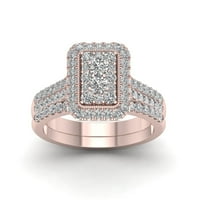 1CT TDW Diamond 14k розово злато кластерски кластерски збир на невестински прстен