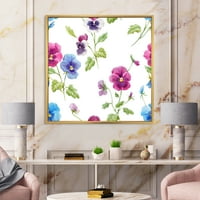 DesignArt 'Blue and Pink Pansy Flowers II' Традиционална врамена платно wallидна уметност печатење