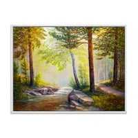 Попладневно светло низ шумските дрвја врамени сликарски платно уметнички принт