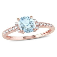 Карат Т.Г.В. Аквамарин и дијамант-акцент розов родиум-позлатен сребрен коктел прстен