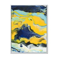 DesignArt 'Апстрактна мермерна композиција во сина и жолта I' модерна врамена платна wallидна уметност печатење