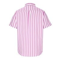 Мажите Мода Повик Копчиња Лента Превртување Краток Ракав Кошула Блуза Блузи Памучни маици За Мажи Машки Долни Кошули, Розова,