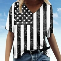 Гузом Блузи За Жени Клиренс-В Врат 4 јули Кошули Американско Знаме Кратки Ракави Удобни Врвови Денот На Независноста Секојдневни