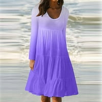 Гдфун Женска Мода Градиент Со Кружен Врат Со Долги Ракави Голем Замав Фустан на Плажа женски фустани