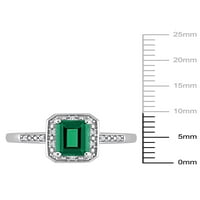 Карат Т.Г.В. Смарагд-исечен создаден смарагд и дијамант-акцент 10kt бело злато ореол коктел прстен