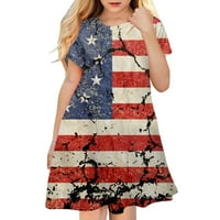 Девојките Се Облекуваат Денот На Независноста 3д Графички Печатен Кружен Врат Краток Ракав Обичен Мек Лабав Фустан