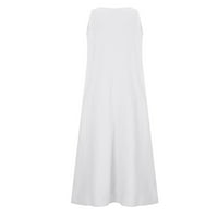 Кетрио Сонце Фустан-Лето Мода Секојдневен Цврст Памук Без Ракави Долг Фустан Бел