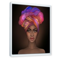 DesignArt 'Porterената на афроамериканец портрет со турбан vi' модерна врамена платно wallидна уметност принт