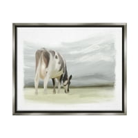 Студената фарма куќа крава пасишта пасишта и инсекти сликање сив пловиј врамен уметнички печатен wallид уметност