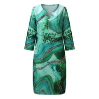 вендунид летни фустани за жени Модни Жени Ретро Печатење V-Вратот Краток Ракав Удобен Секојдневен Фустан Зелена С
