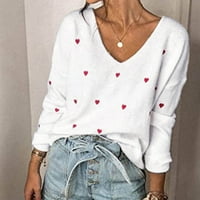 иопко џемпери за Женска Љубов Печатење Копче Лабава Краток Цветни Печати V - Вратот Долг Ракав Џемпер женски врвови