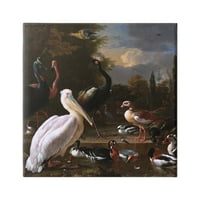 Sumbell Industries Pelican и други птици Melchior d'Hondecoeter, сликарство за сликарство, завиткано платно печатење wallидна уметност, дизајн од One1000.