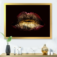ДизајнАрт „Секси златна метализирана жена усни IV“ модерен врамен уметнички принт