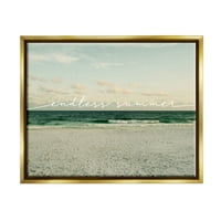 Ступела бесконечна летна плажа крајбрежје бранови пејзаж сликарство злато пловила врамена уметничка печатена wallидна уметност